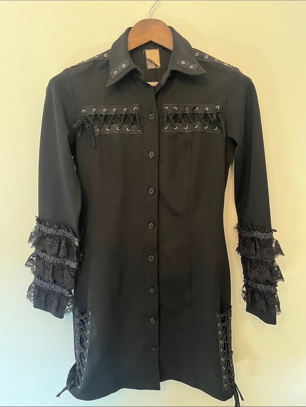 S.I.N.S by Stella Sanders Black Lace-Trim Button Front Jacket